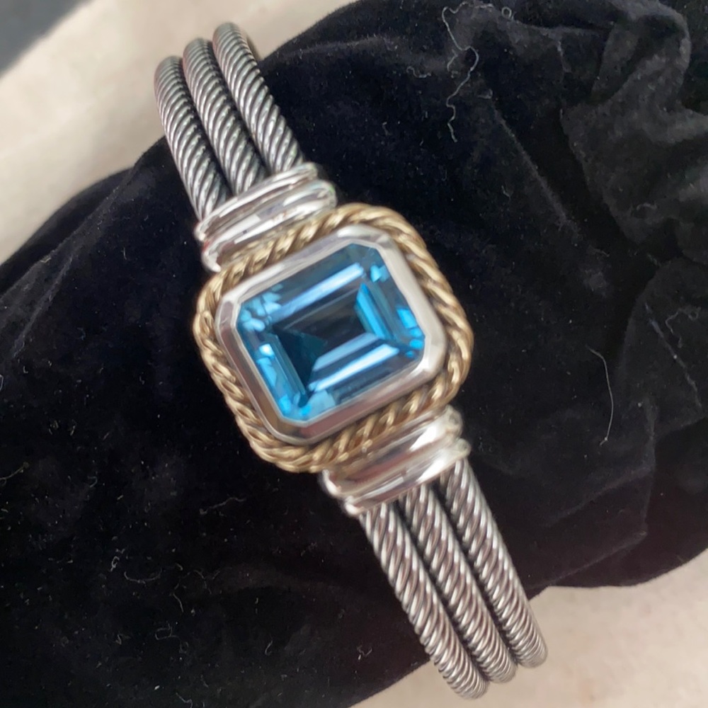 Beautiful Blue Topaz Cuff Bracelet (Marked 14k, 925)